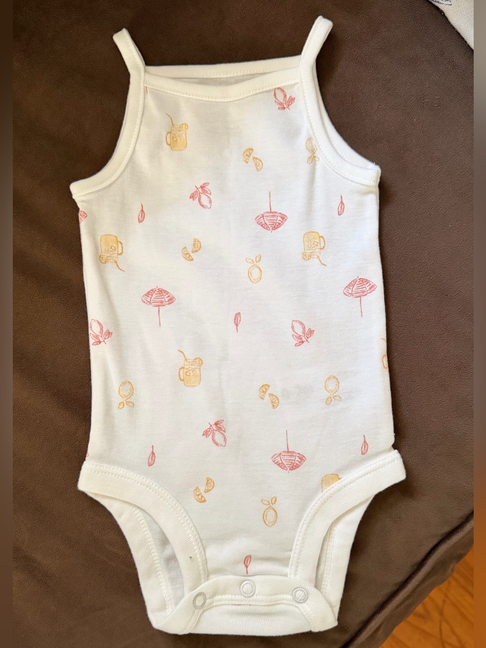 White Onesie with Red & Yellow Fruit Prints. NWOT